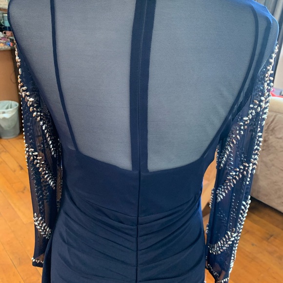 Betsy & Adam Navy Evening Gown w/ rhinestones. - Picture 8 of 11